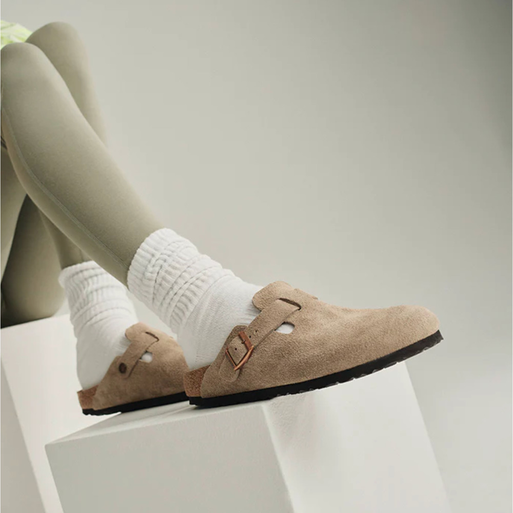 BIRKENSTOCK Boston Clogs Soft Footbed Suede Leather Taupe Tan